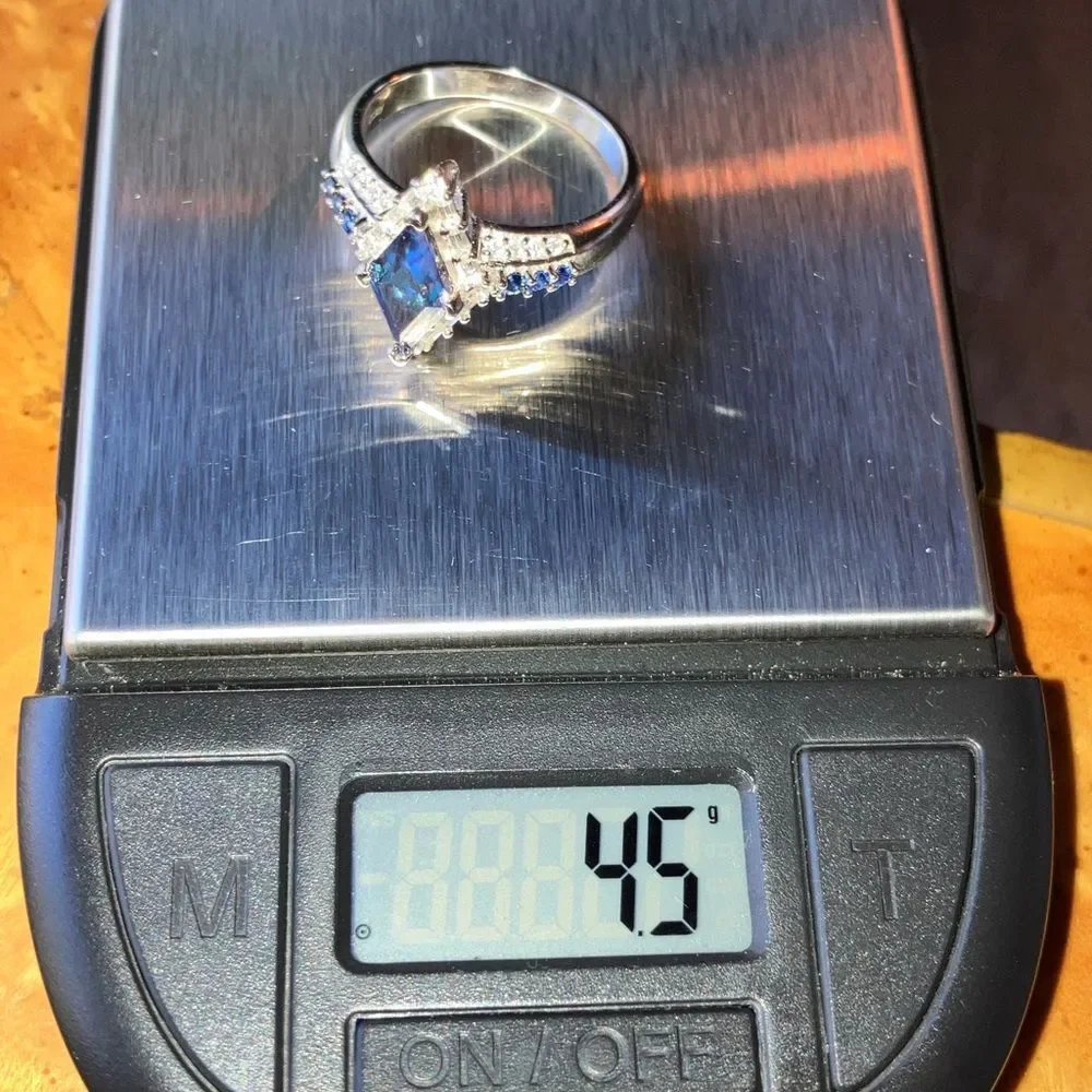 Authentic Blue Moissanite Sterling Silver Ring Size 8
